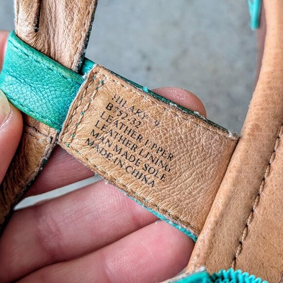 Miz Mooz Hilary Green Leather Peep Toe Wooden Block Heel Sandals size 9 - Picture 7 of 10